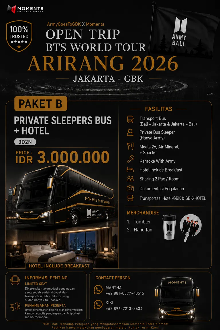 OpenTrip Paket B BTS Arirang Bali-JKT PP