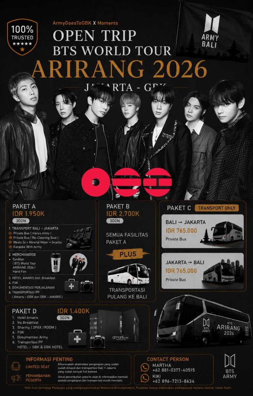 OpenTrip Paket A BTS Arirang Bali - JKT
